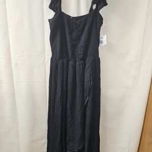 Raisins Black Ruffle-Strap Midi Dress